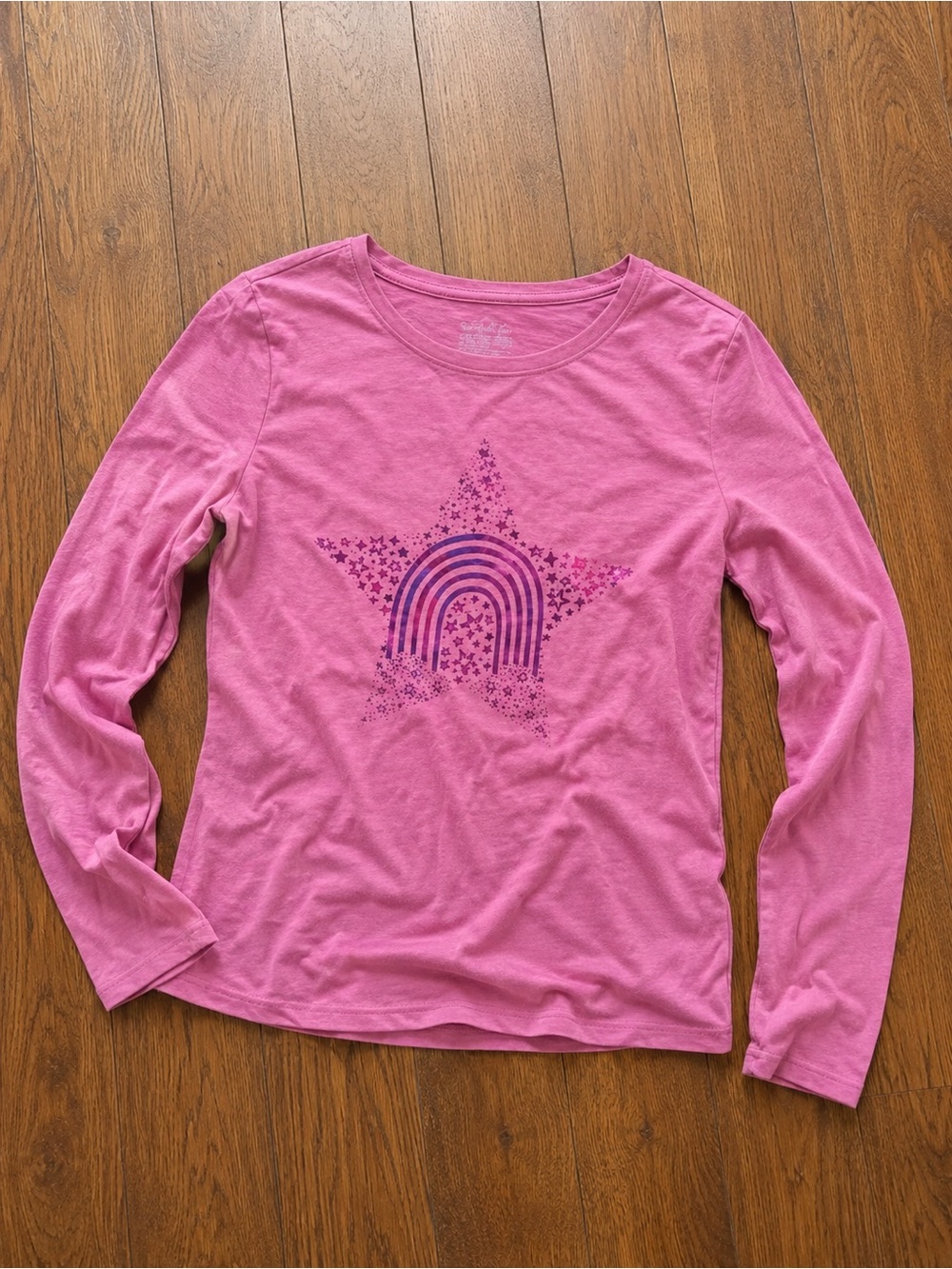 Cat & Jack Pink Long Sleeve Tee with Purple Star Rainbow Graphic Sz M (8)